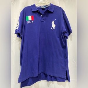 Polo by Ralph Lauren Big Pony Shirt #3 Italy Flag Navy Blue Custom Fit Size XL